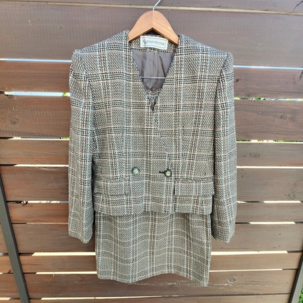 Vintage Evan Picone Wool Plaid Skirt Suit | Jacket & Skirt Sz 4/6 Dark Academia - Picture 2 of 16